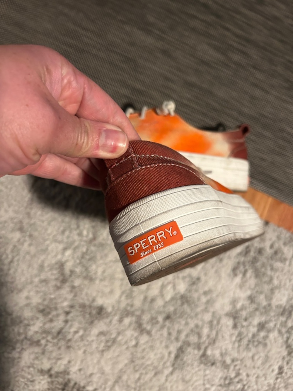 Sperry Women’s Orange and Brown Canvas Slip-On Sneakers